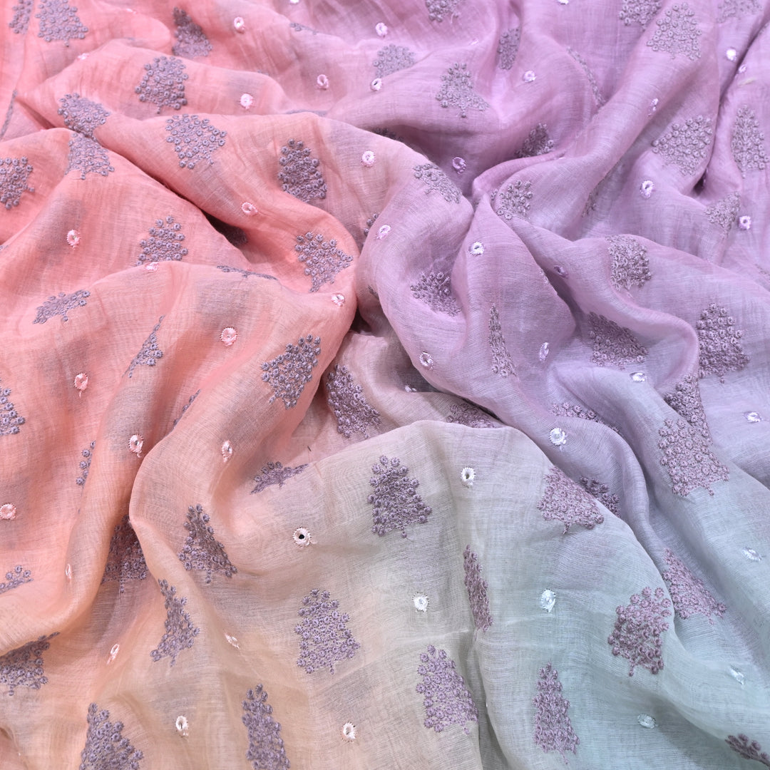 4D Shade Mul Chanderi Thread & Mirror Embroidery Fabric 44" – Designer Summer Fabric – GP4061-2