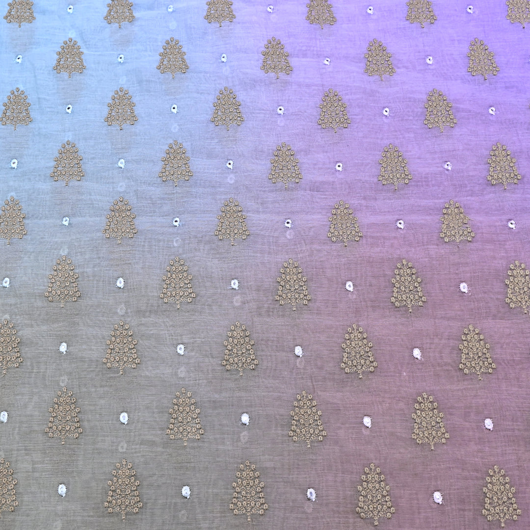 4D Shade Mul Chanderi Thread & Mirror Embroidery Fabric 44" – Designer Summer Fabric – GP4061-1