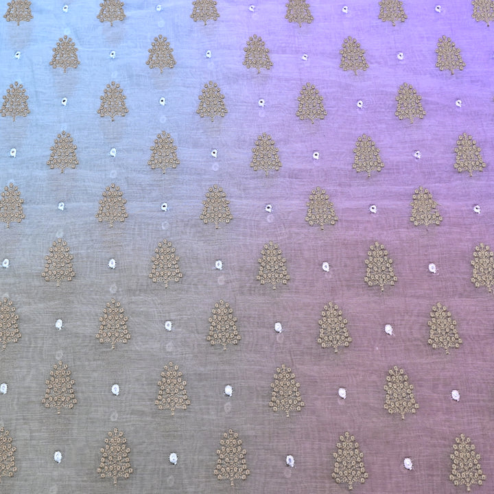 4D Shade Mul Chanderi Thread & Mirror Embroidery Fabric 44" – Designer Summer Fabric – GP4061-1