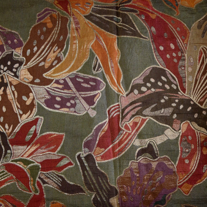 Dola Silk Position Print With Zari Jaquard Fabrics