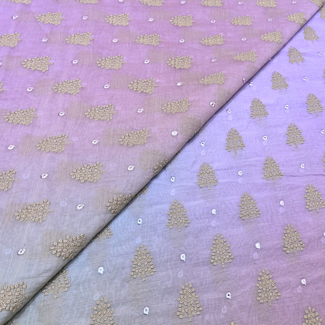4D Shade Mul Chanderi Thread & Mirror Embroidery Fabric 44" – Designer Summer Fabric – GP4061-1