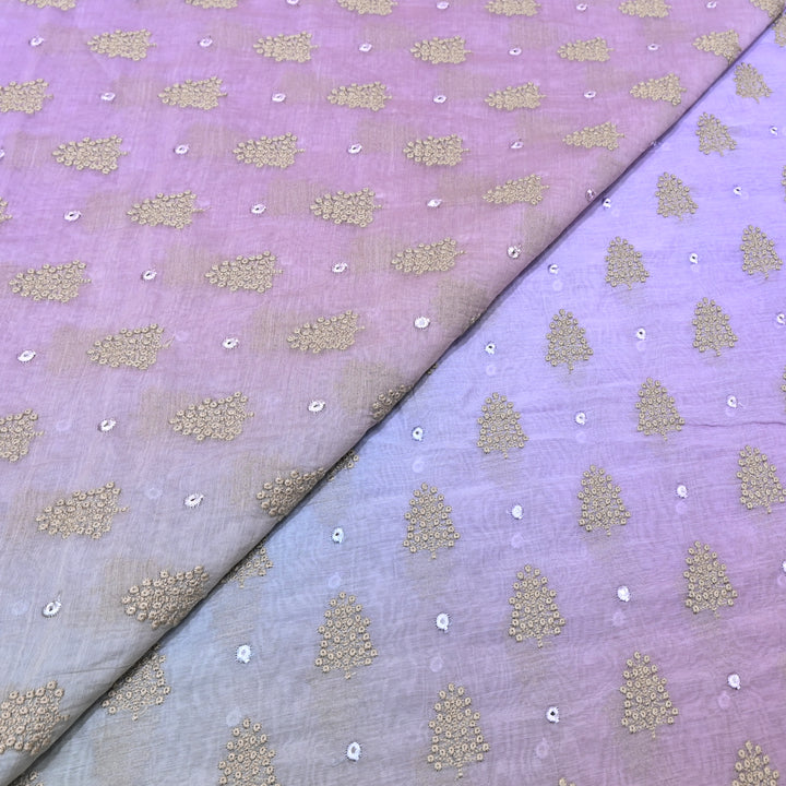 4D Shade Mul Chanderi Thread & Mirror Embroidery Fabric 44" – Designer Summer Fabric – GP4061-1