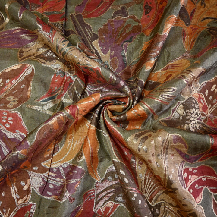 Dola Silk Position Print With Zari Jaquard Fabrics