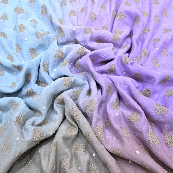4D Shade Mul Chanderi Thread & Mirror Embroidery Fabric 44" – Designer Summer Fabric – GP4061-1