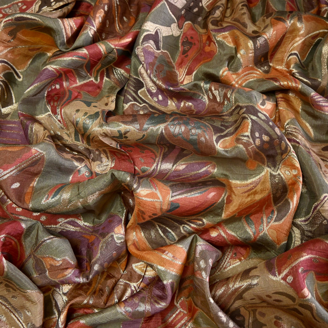 Dola Silk Position Print With Zari Jaquard Fabrics