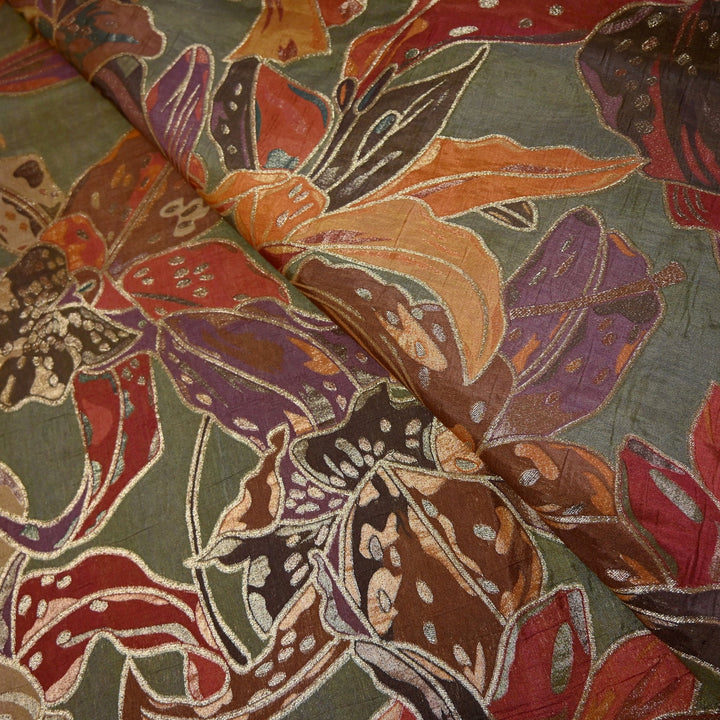 Dola Silk Position Print With Zari Jaquard Fabrics