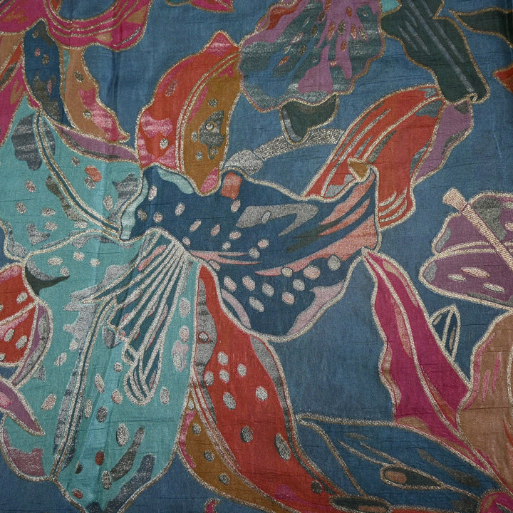 Dola Silk Position Print With Zari Jaquard Fabrics