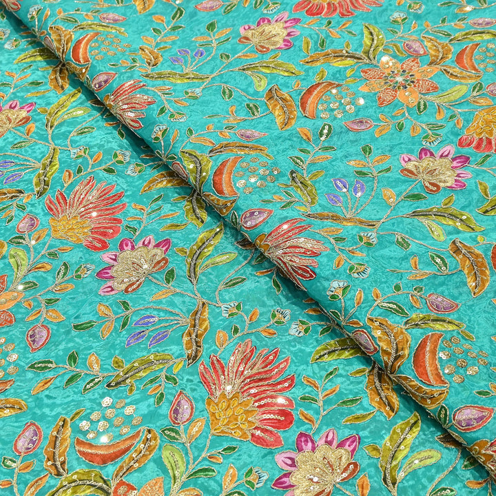 Premium Crepe Fabric With Position Print & Sequin Embroidery – FF1094-D
