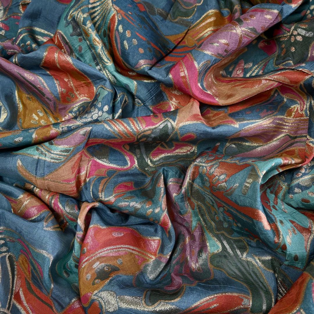 Dola Silk Position Print With Zari Jaquard Fabrics