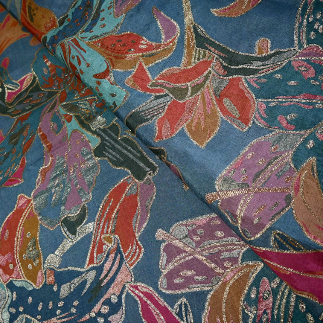 Dola Silk Position Print With Zari Jaquard Fabrics