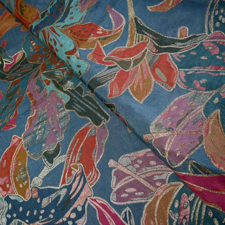 Dola Silk Position Print With Zari Jaquard Fabrics