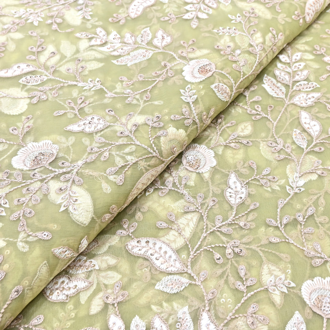 Chinon Thread & Sequins Embroidery Fabric – Soft Flowing Designer Fabric F62347-01