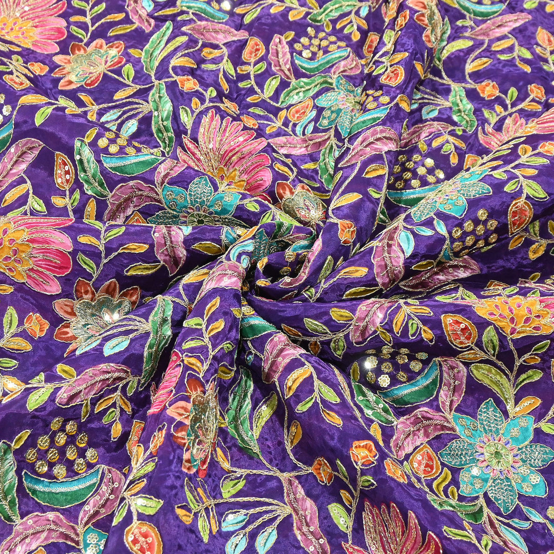Premium Crepe Fabric With Position Print & Sequin Embroidery – FF1094-F