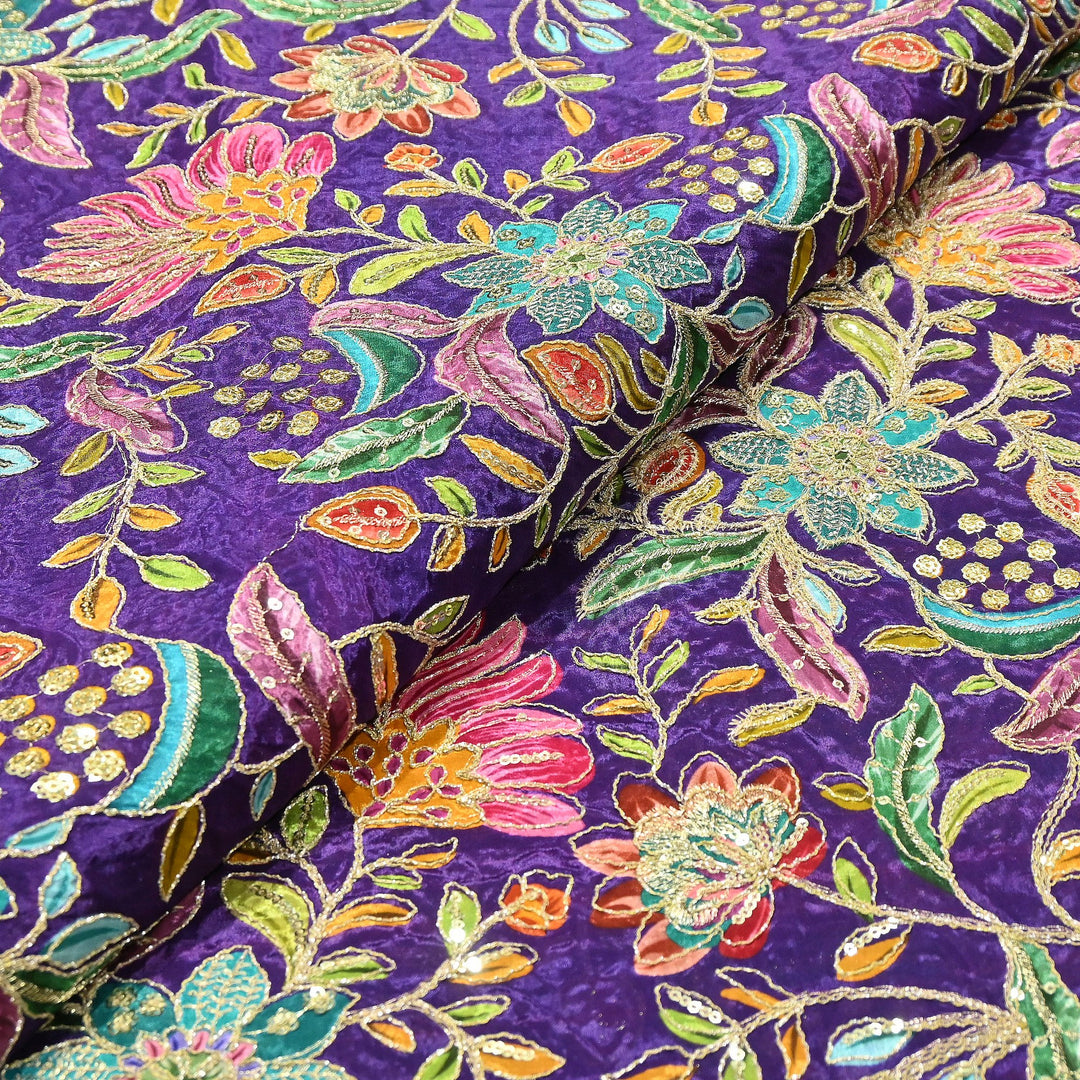 Premium Crepe Fabric With Position Print & Sequin Embroidery – FF1094-F