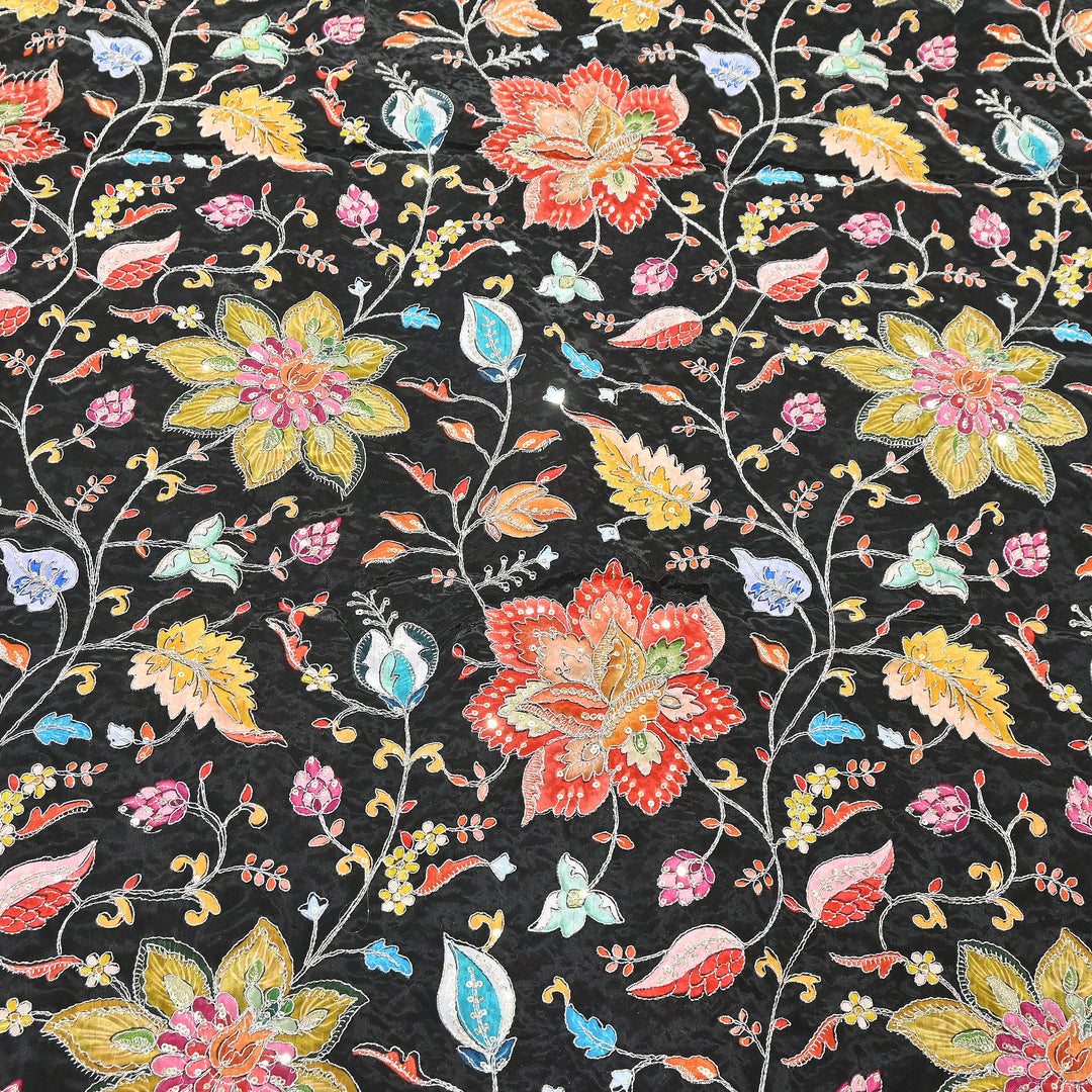 Premium Crepe Fabric With Position Print & Sequin Embroidery – FF1141-1