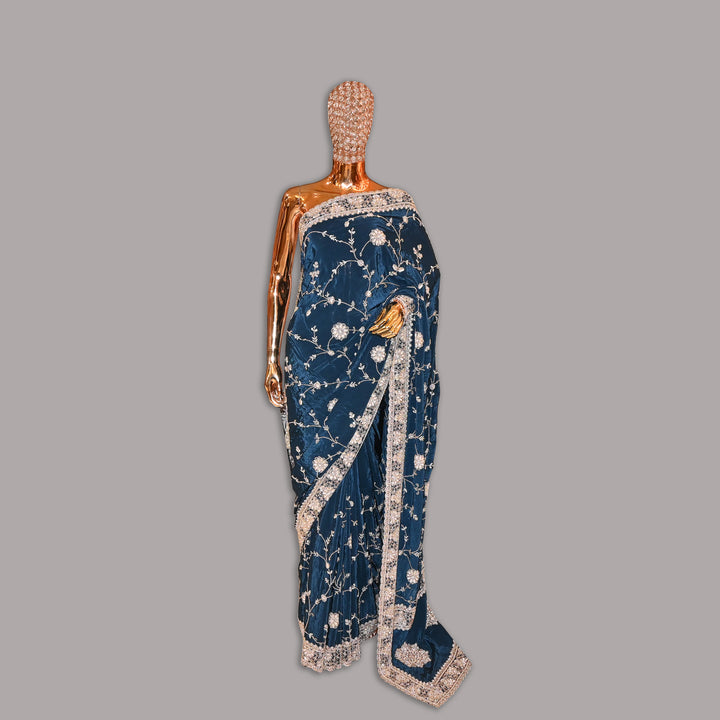 Pure Crepe Pearl (Moti) & Sequins & jaal Work Saree  | HS4228-01