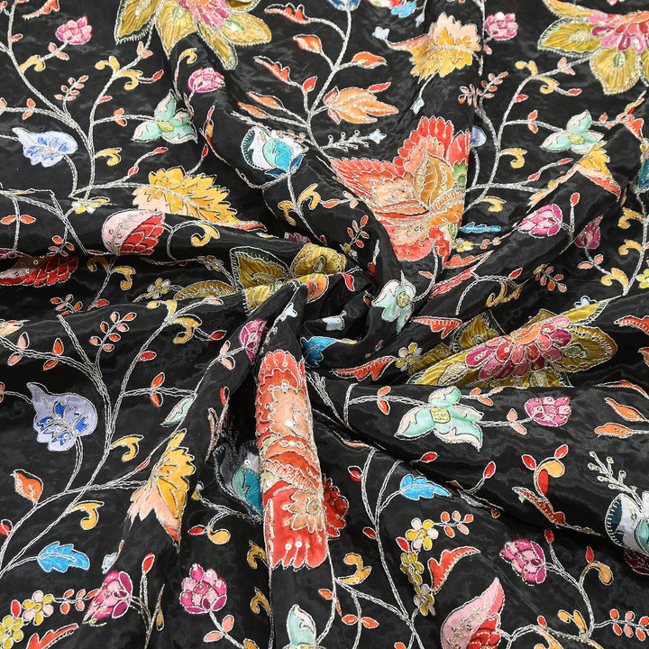 Premium Crepe Fabric With Position Print & Sequin Embroidery – FF1141-1
