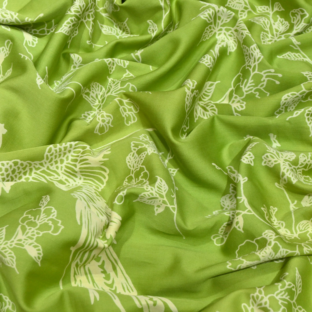 Light Green Color Cotton Discharge Print Fabric