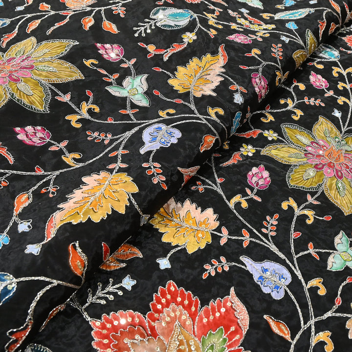 Premium Crepe Fabric With Position Print & Sequin Embroidery – FF1141-1