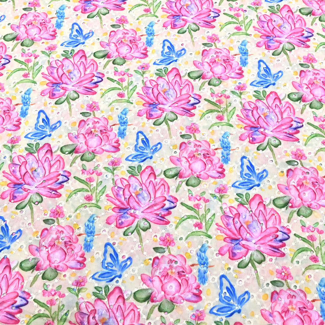 Cotton Chicken Digital Print Cutwork Embroidery Fabric - 001196-A2