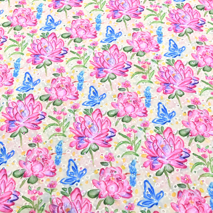 Cotton Chicken Digital Print Cutwork Embroidery Fabric - 001196-A2