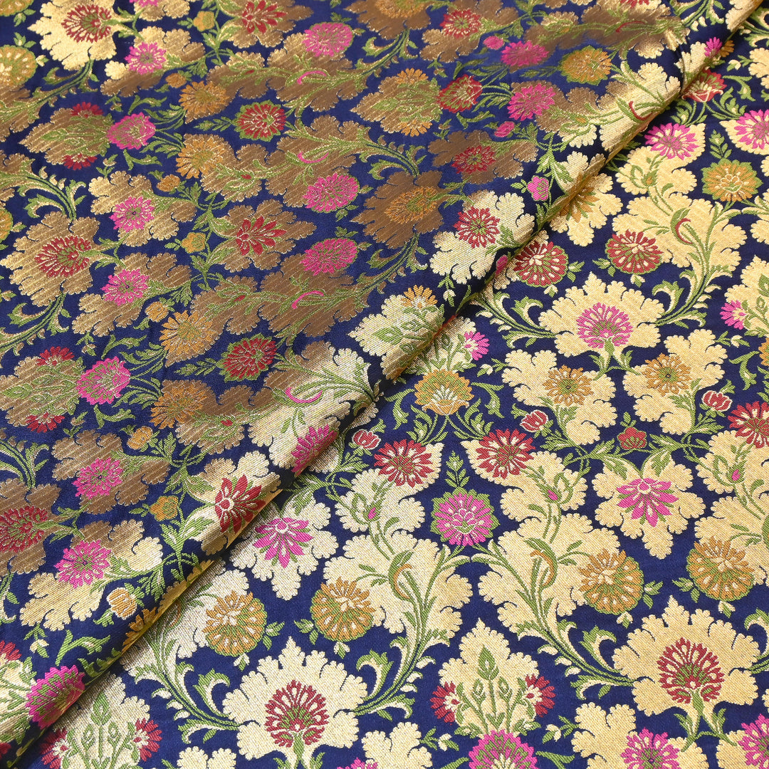 Satin Kimkhab Multi Brocade Fabric | Heavy Luxury Zari Woven Designer Fabric | RS0022-21
