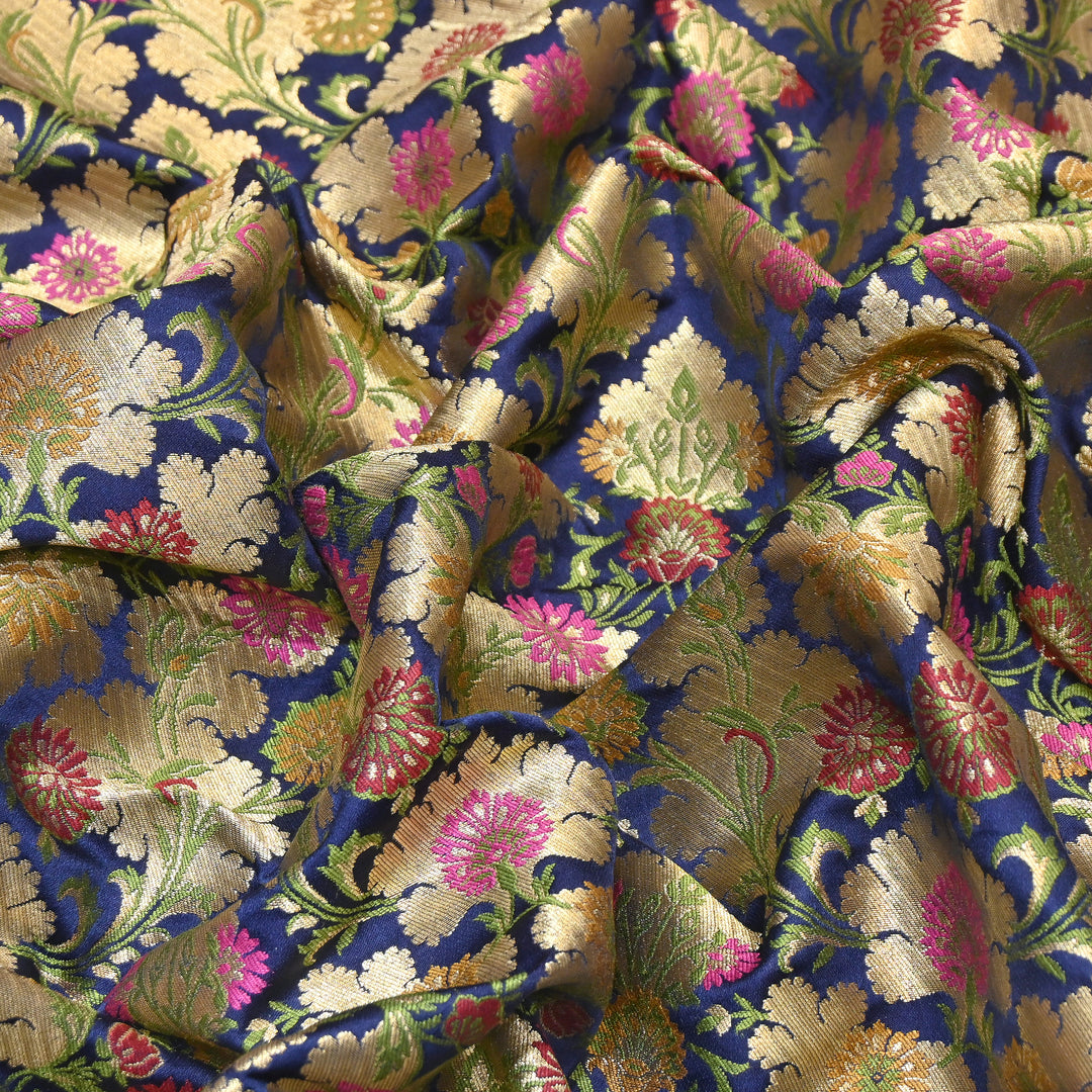 Satin Kimkhab Multi Brocade Fabric | Heavy Luxury Zari Woven Designer Fabric | RS0022-21