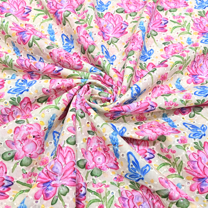 Cotton Chicken Digital Print Cutwork Embroidery Fabric - 001196-A2