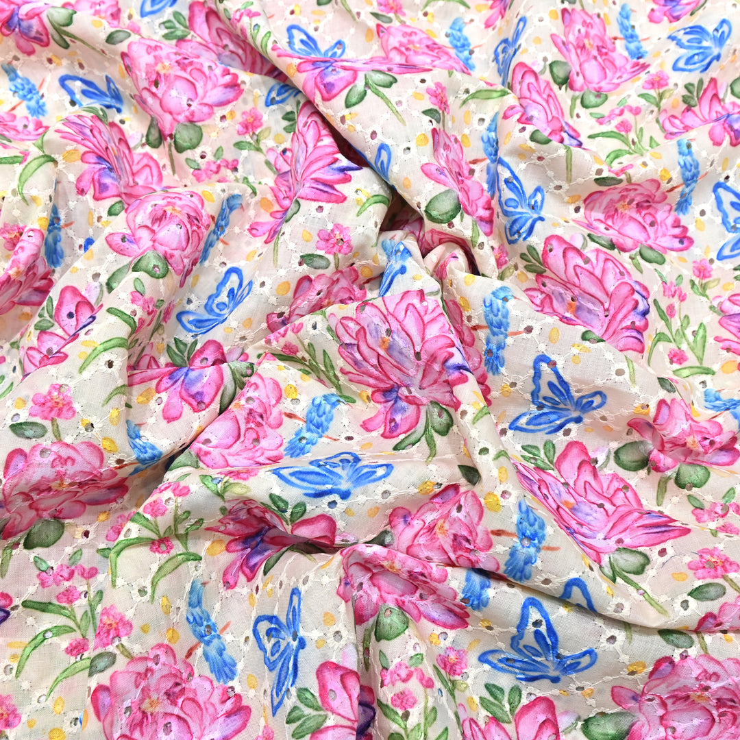 Cotton Chicken Digital Print Cutwork Embroidery Fabric - 001196-A2
