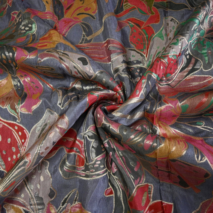 Dola Silk Position Print With Zari Jaquard Fabrics