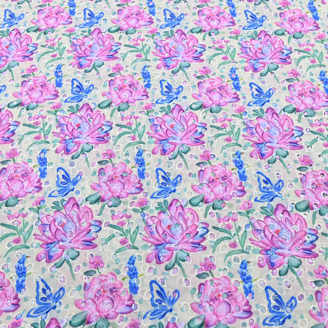 Cotton Chicken Digital Print Cutwork Embroidery Fabric - 001196-A3