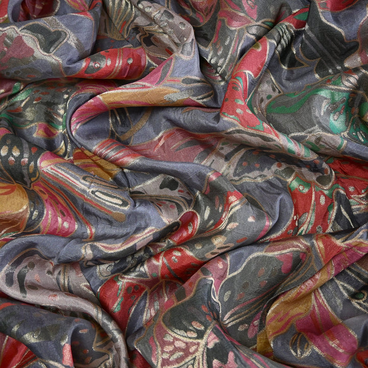 Dola Silk Position Print With Zari Jaquard Fabrics