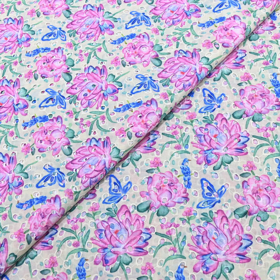 Cotton Chicken Digital Print Cutwork Embroidery Fabric - 001196-A3