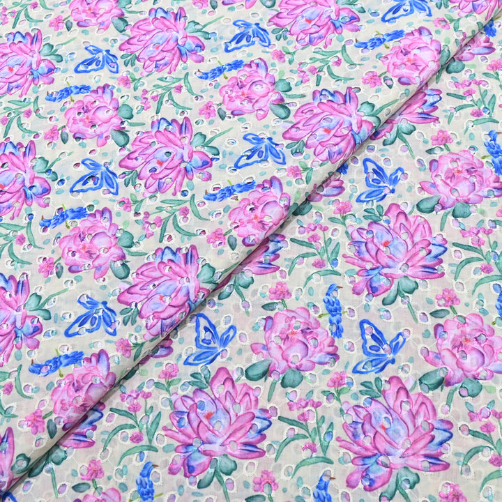Cotton Chicken Digital Print Cutwork Embroidery Fabric - 001196-A3
