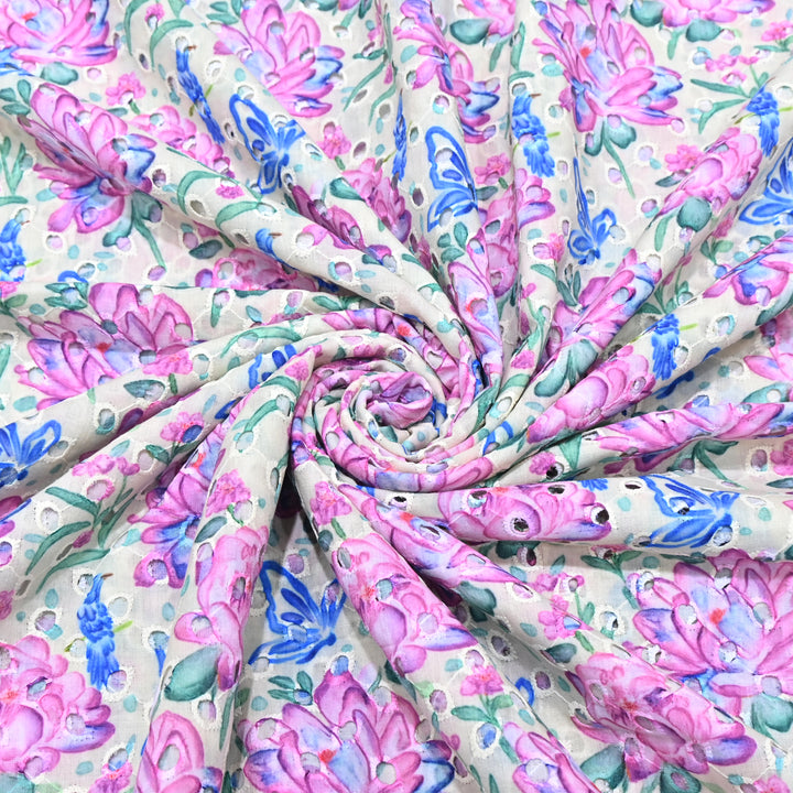 Cotton Chicken Digital Print Cutwork Embroidery Fabric - 001196-A3