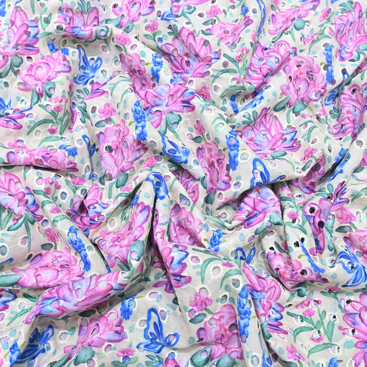 Cotton Chicken Digital Print Cutwork Embroidery Fabric - 001196-A3
