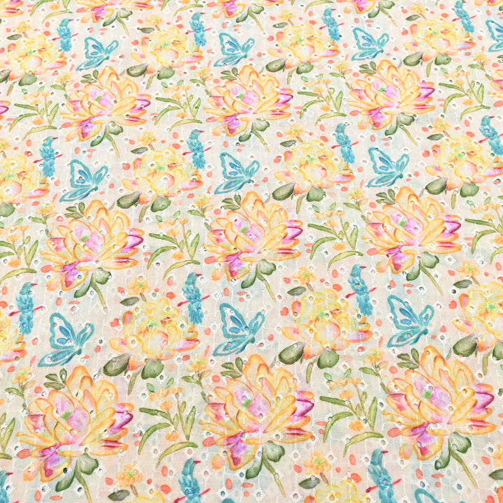 Cotton Chicken Digital Print Cutwork Embroidery Fabric - 001196-A4
