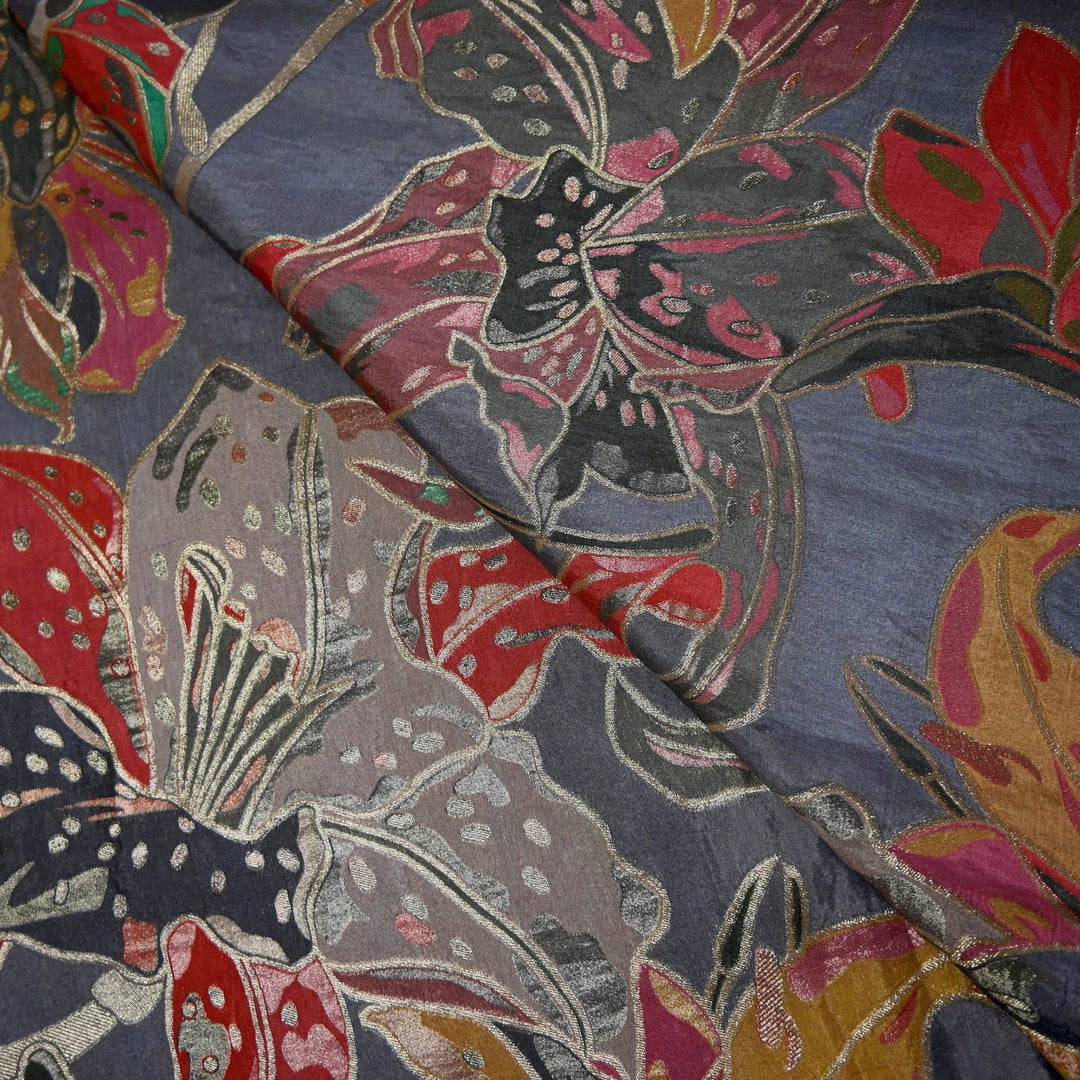 Dola Silk Position Print With Zari Jaquard Fabrics