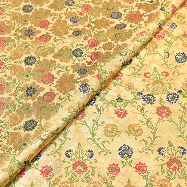 Satin Kimkhab Multi Brocade Fabric | Heavy Luxury Zari Woven Designer Fabric | RS0022-22