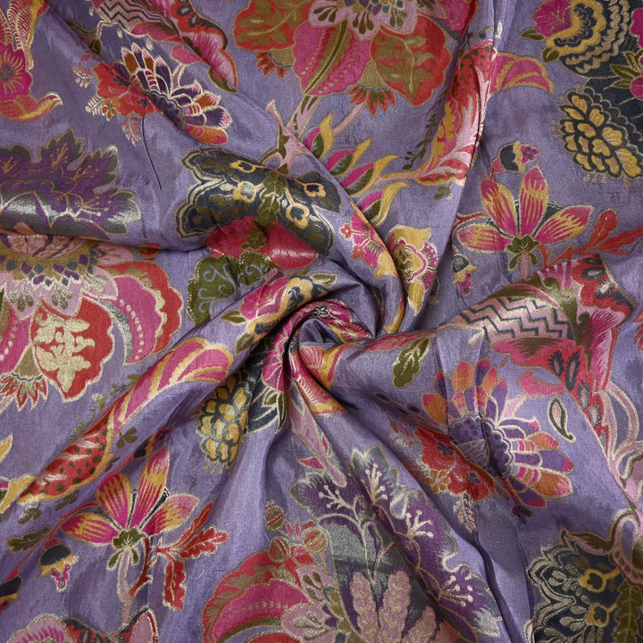 Dola Silk Position Print With Zari Jaquard Fabrics