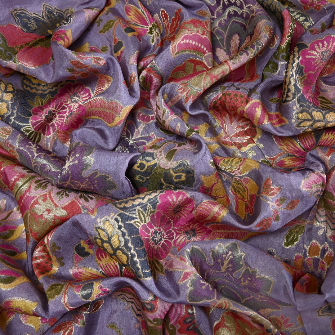 Dola Silk Position Print With Zari Jaquard Fabrics