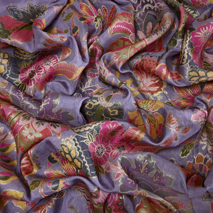 Dola Silk Position Print With Zari Jaquard Fabrics