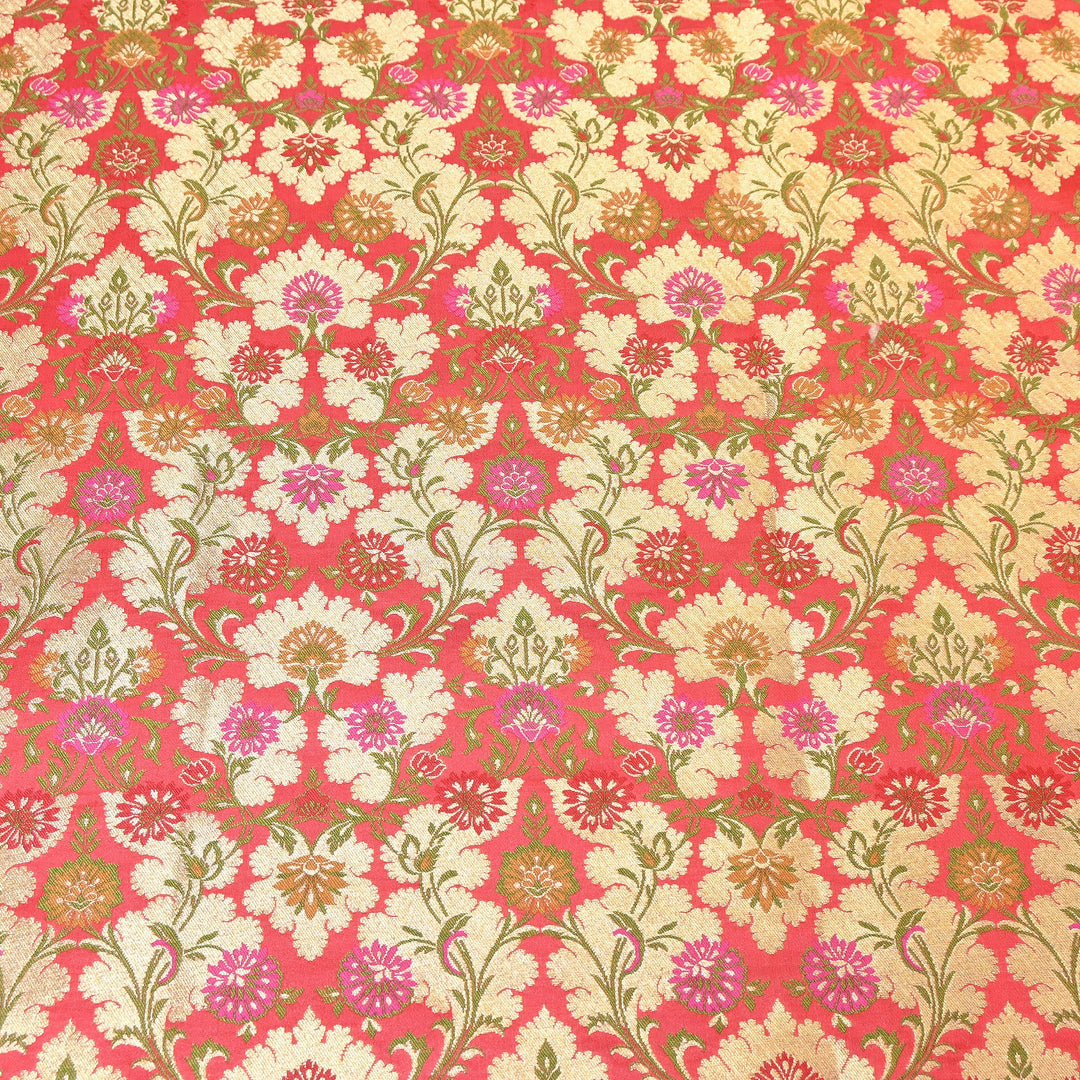 Satin Kimkhab Multi Brocade Fabric | Heavy Luxury Zari Woven Designer Fabric | RS0022-23