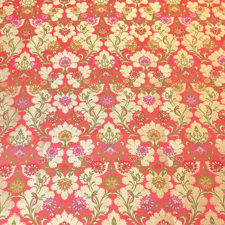 Satin Kimkhab Multi Brocade Fabric | Heavy Luxury Zari Woven Designer Fabric | RS0022-23