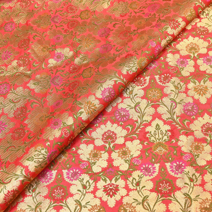 Satin Kimkhab Multi Brocade Fabric | Heavy Luxury Zari Woven Designer Fabric | RS0022-23