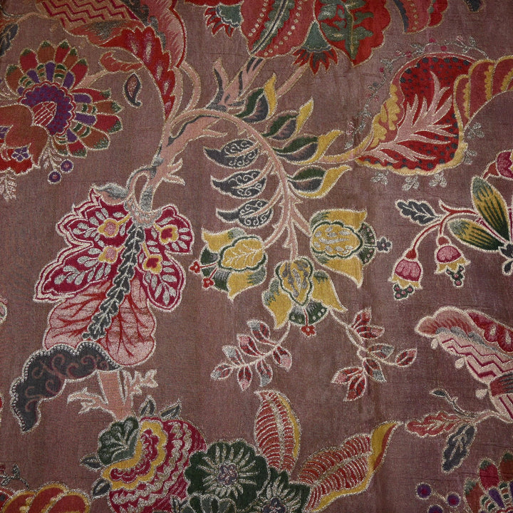 Dola Silk Position Print With Zari Jaquard Fabrics