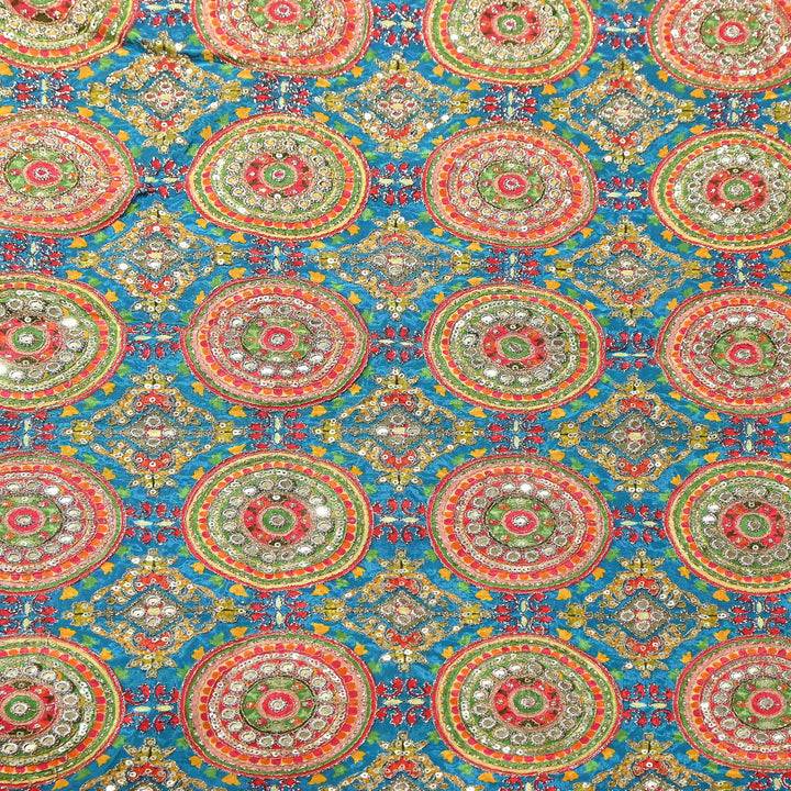 Crepe Position Print Zari & Sequins Embroidery Fabric – Premium Multicolor Designer Fabric| V1157C-1
