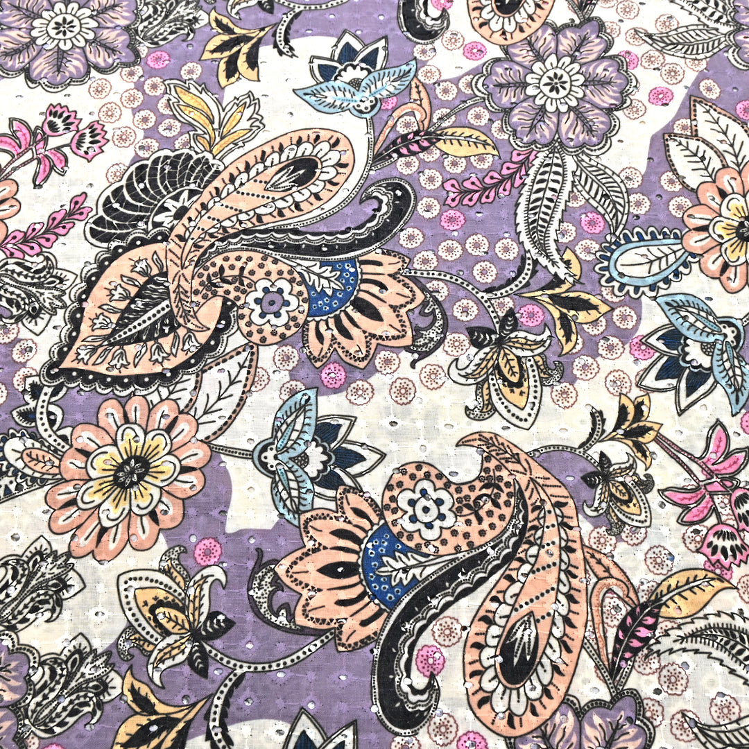 Cotton Chicken Digital Print Cutwork Embroidery Fabric - 001196-A5