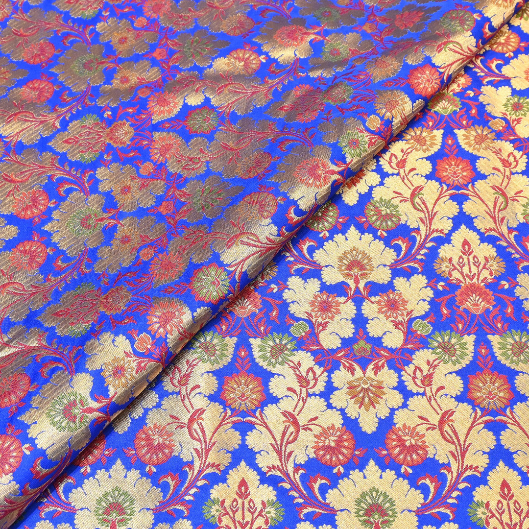 Satin Kimkhab Multi Brocade Fabric | Heavy Luxury Zari Woven Designer Fabric | RS0022-24