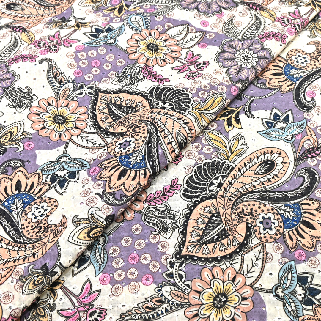 Cotton Chicken Digital Print Cutwork Embroidery Fabric - 001196-A5